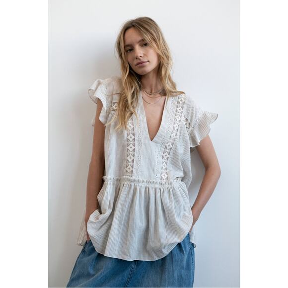 New FREE PEOPLE  Baby Blues Tunic $128 SMALL Ivory Semi-Sheer Mini Cotton - Picture 4 of 9